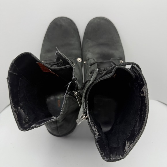 Harley Davidson Womens 10 Black Leather Lace Up Side Zip Motorcycle Boots Riding - Picture 6 of 10